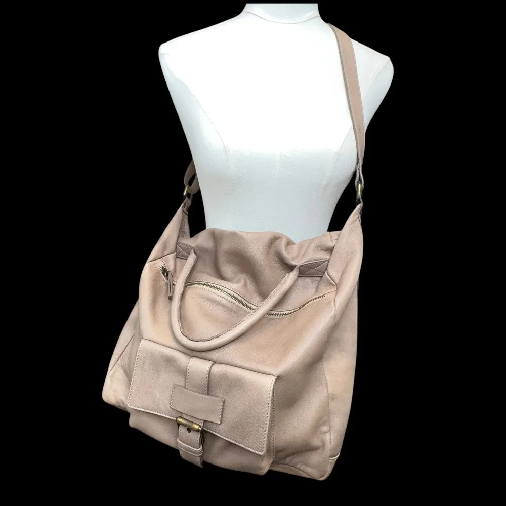 Gianni Notaro Bag Large Nude Leather Hobo Crossbody Shoulder Purse Made in Italy